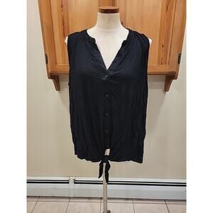 Cable & Gauge Women’s Plus Size 3X Black Button Up Tie Front Top NWT
